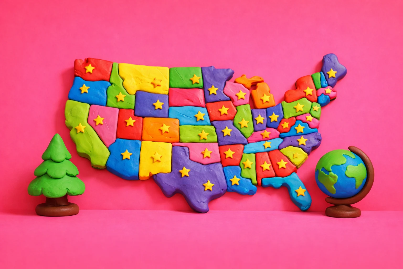 Name All 50 US States - claymation artwork